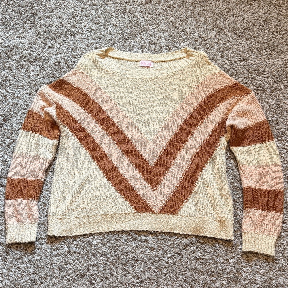 Cream andBrown Chevron Sweater